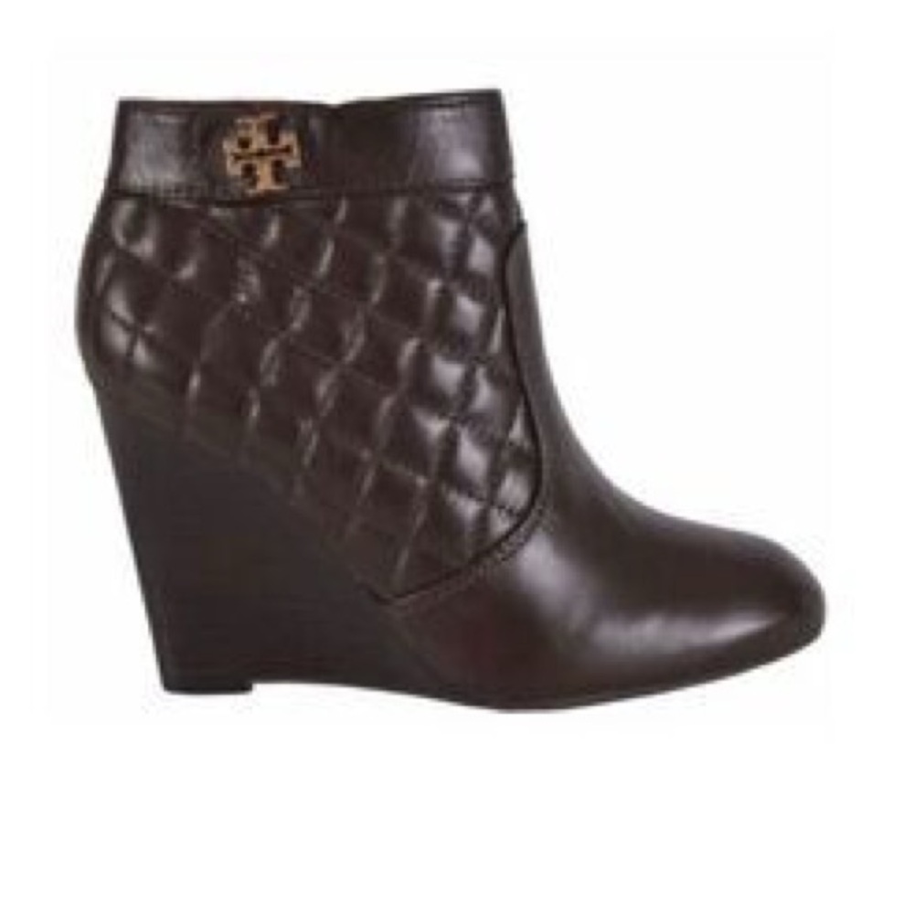 Tory Burch Leila Quilted  Dark Brown Leather Ankle Booties